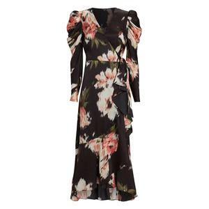 INTERMIX 100% Silk Dark Floral Wrap Midi Maxi Dress Mona Size 8